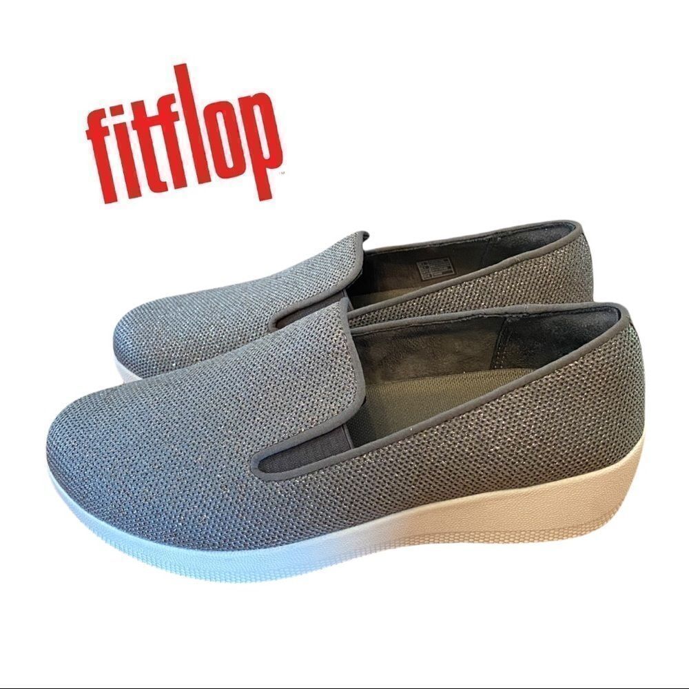 New in Box FITFLOP Superskate Uberknit Charcoal Grey Pewter Slip on Loafers 5
